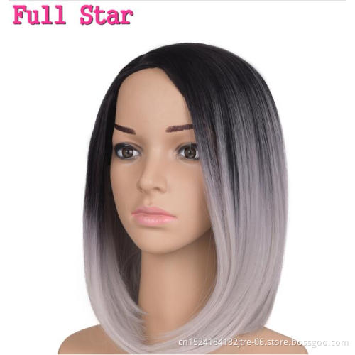 synthetic and human hair mix lace wig, synthetic bob wig silver